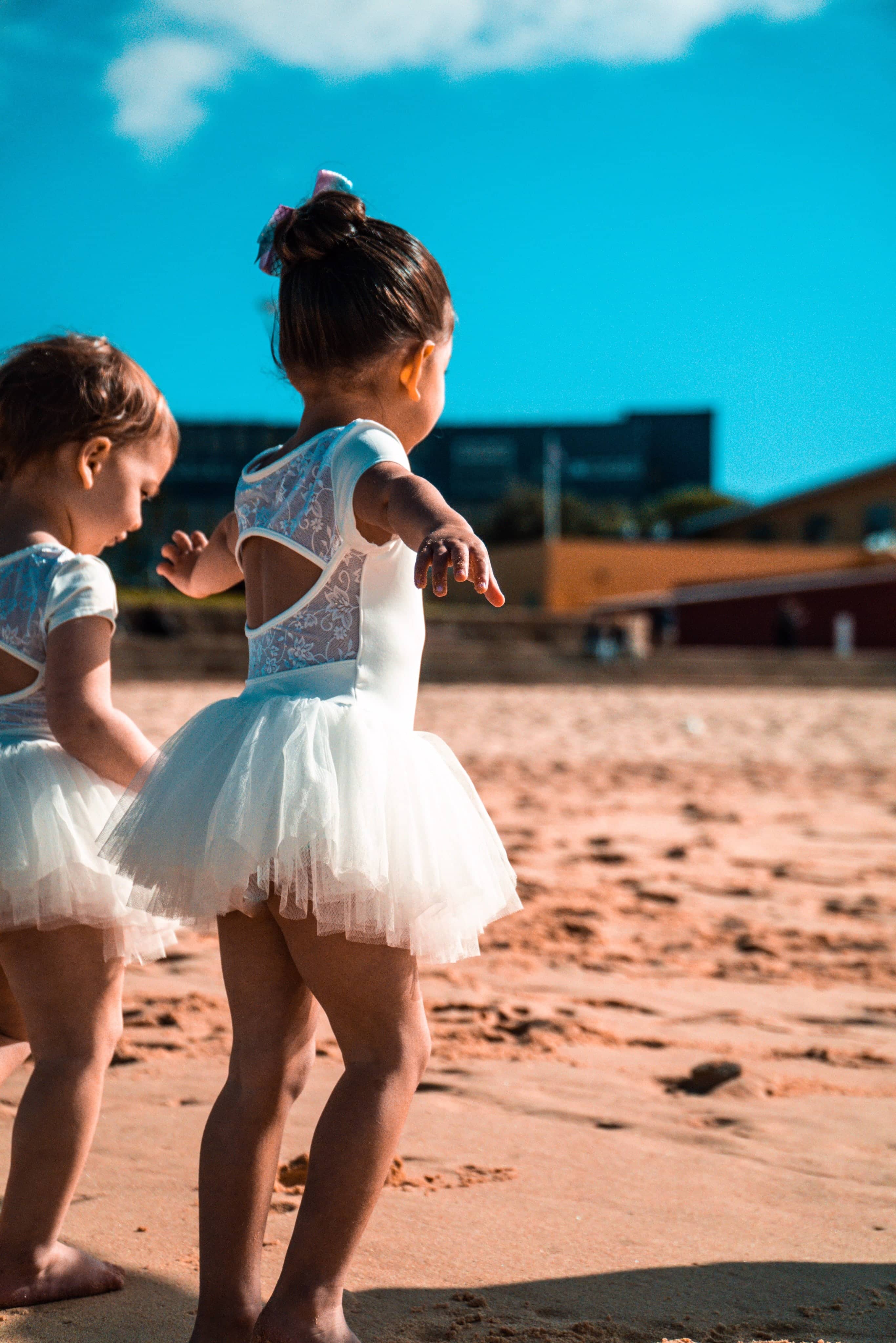 Two ballet students at the beach